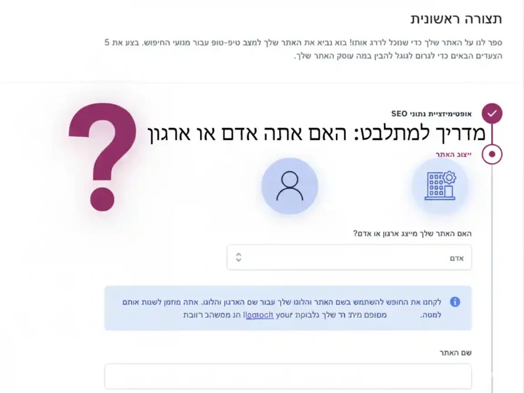 תמונה אילוסטרטיבית של אשף תצורה ראשונית של האתר